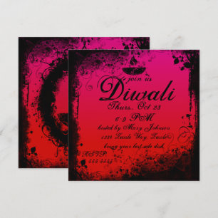 Invitación Grunge Diwali Deepa Rosa y Naranja