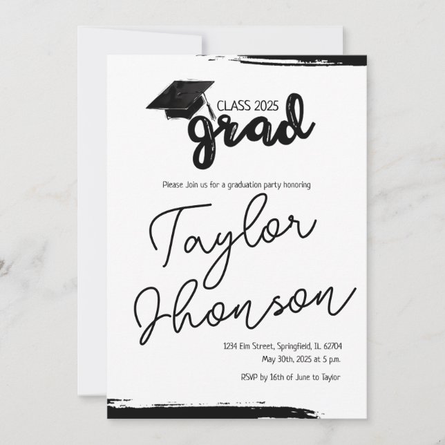 Invitación Grunge grad card with graduation hat (Anverso)