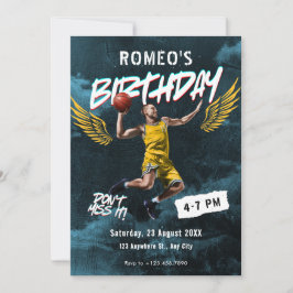 Invitación Grunge graffiti, cumpleaños de baloncesto