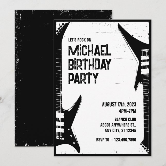 Invitación Grunge Guitar (Anverso / Reverso)