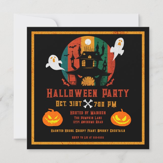 Invitación Grunge Haunted House Halloween (Anverso)