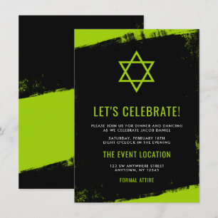 Invitación Grunge Lime Green Black Bar Mitzvah Recepción