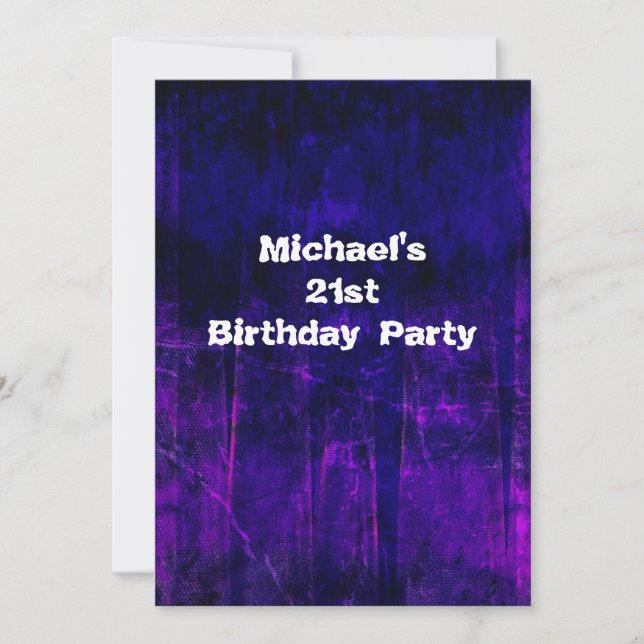 Invitación Grunge Purple Blue Abstract 21st Birthday Mans 2 (Anverso)