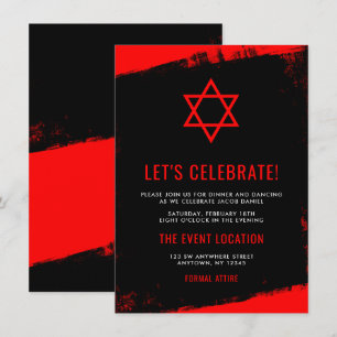 Invitación Grunge Red Black Bar Mitzvah Recepción