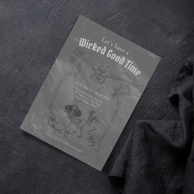 Invitación Grunge Retro Black Halloween Party (Subido por el creador)