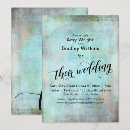 Invitación Grunge, Rustic Aqua Su Caligrafía Boda