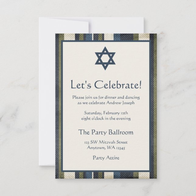 Invitación Grunge Stripes Bar Mitzvah Recepción (Anverso)