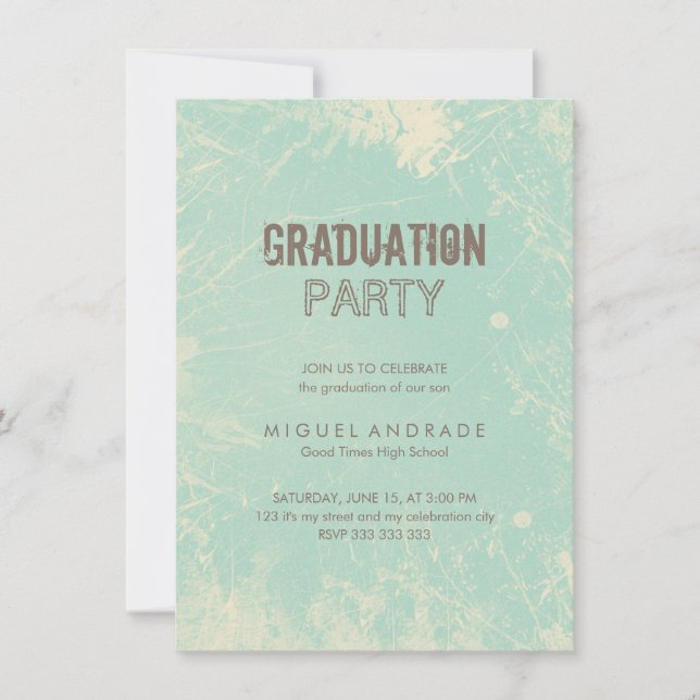 Invitación Grunge verde del Partido de Graduación de Fotograf (Anverso)