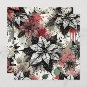 Invitación Grungy Impresa Poinsettia Sketches Scrapbook