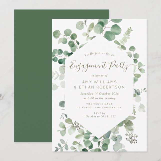 Invitación grupo de compromiso de eucalipto de guión elegante (Anverso / Reverso)