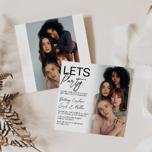 Invitación Grupo de Cumpleaños con Fotos a Doble Cara