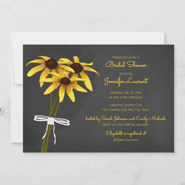 Invitación grupo de ducha de novia con flores silvestres Blac (Anverso)