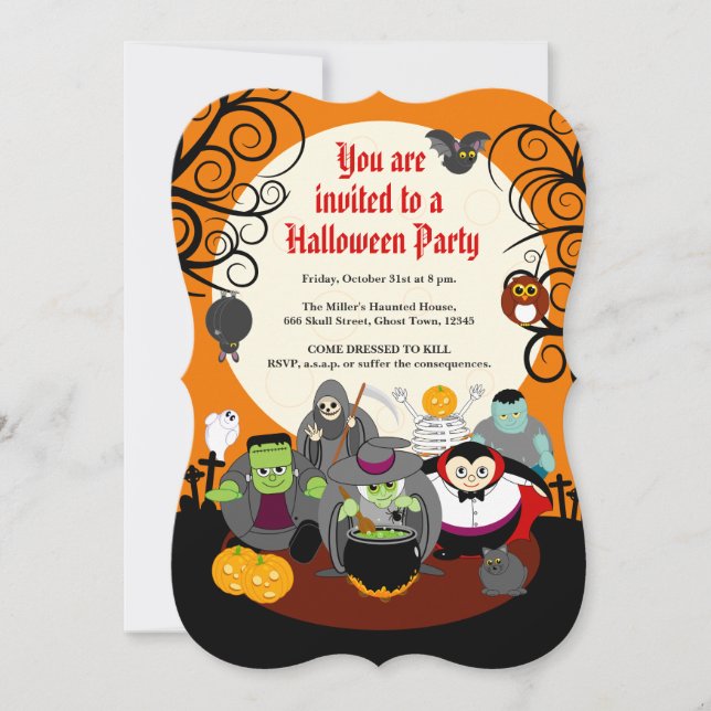 Invitación Grupo de fiestas de disfraces monstruo de Hallowee (Anverso)