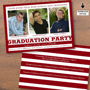 Invitación Grupo de Graduación 3 Fotos Rojas
