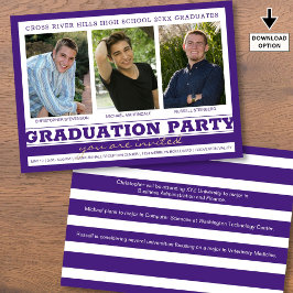 Invitación Grupo de Graduación Partido 3 Fotos Púrpura