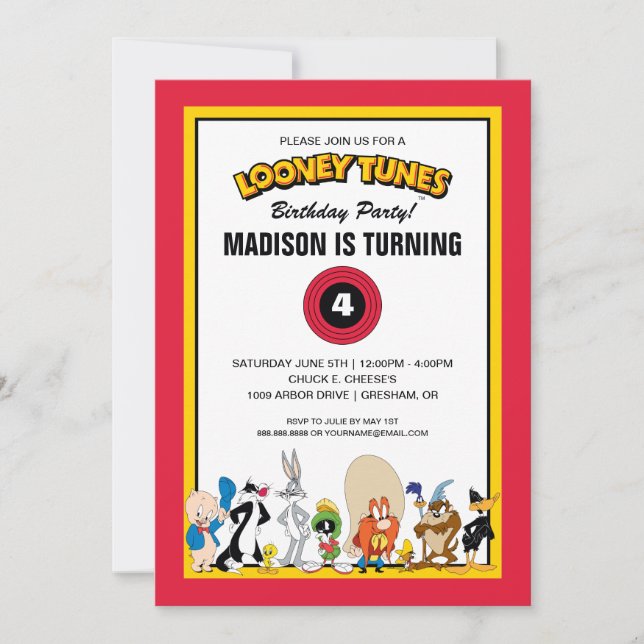 Invitación GRUPO de personajes de LOONEY TUNES™ | Cumpleaños (Anverso)