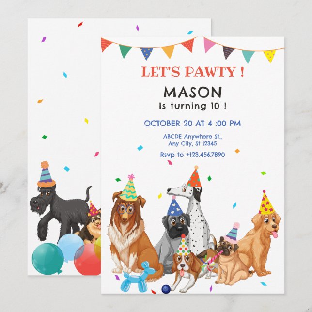 Invitación Grupo de razas de perro fiesta cumpleaños Invitaci (Anverso / Reverso)