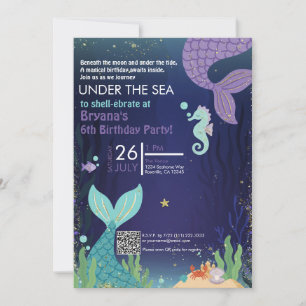Invitación Gruta Brillante Bajo el Mar Cumpleaños Sirenas