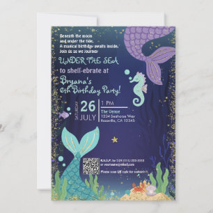 Invitación Gruta Brillante Bajo el Mar Cumpleaños Sirenas