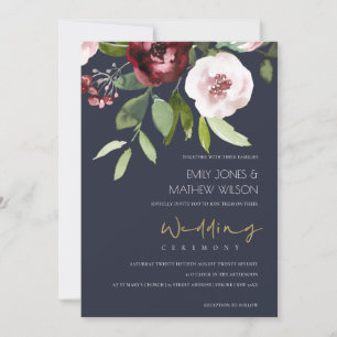 INVITACIÓN GRY RUBOR PINK BURGUNDY PEONY BODA FLORAL