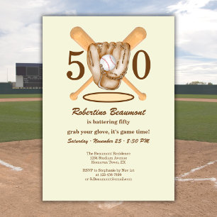 Invitación Guante de béisbol Bate Tema Cumpleaños 50 Hombres