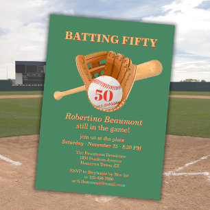 Invitación Guante de béisbol bateando cincuenta cumpleaños 50