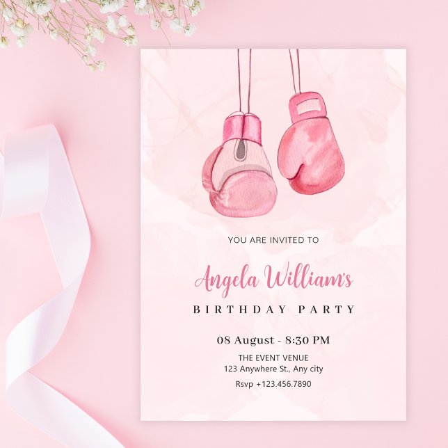 Invitación Guantes de boxeo rosados cumpleaños (Subido por el creador)