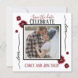 Invitación Guarda la fecha Amor y flores rojas