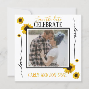 Invitación Guarda la fecha Amor y girasoles dorados