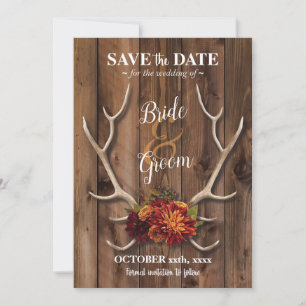 Invitación Guarda la fecha con boda romántica rústica de asta