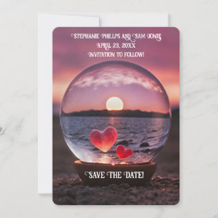 Invitación Guarda la Fecha Corazones en la Playa Bonito