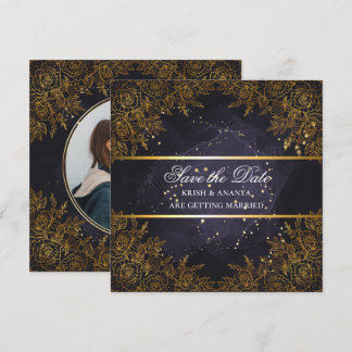 Invitación Guarda la fecha, Elegante boda de morado y negro