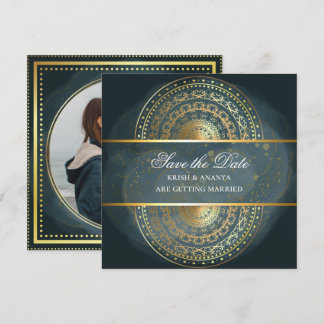 Invitación Guarda la fecha, Exquisita boda azul y negra