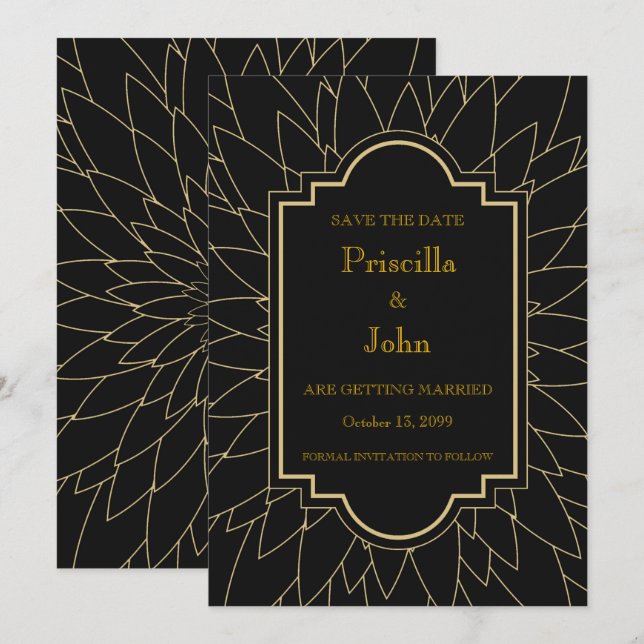 Invitación Guarda la fecha, grandes gatsby, dahlia geométrica (Anverso / Reverso)