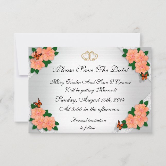 Invitación Guarda la fecha para la boda, Hibisco (Anverso)
