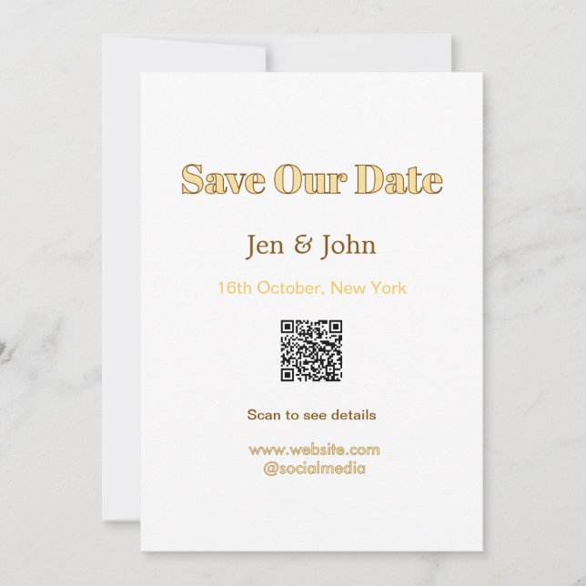 Invitación Guarda nuestra fecha Escanea QR para detalles nomb (Anverso)