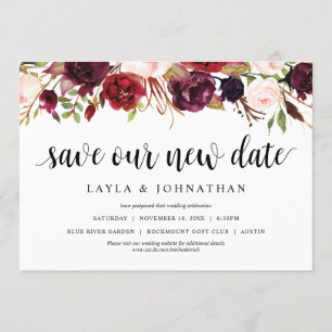 Invitación Guarda nuestra nueva fecha, Cambio de fecha de bod