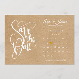 Invitación Guardar Calendario de Fecha Corazón de Oro Kraft R