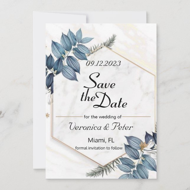 Invitación Guardar el boda azul polvoriento de fecha (Anverso)