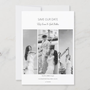 Invitación Guardar el boda blanco negro de la foto de fecha