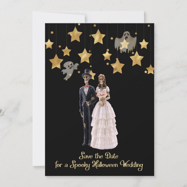 Invitación Guardar el Boda de Halloween de los Skeletons de f (Anverso)