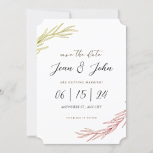 Invitación Guardar el Boda de hoja de Bonito de fecha