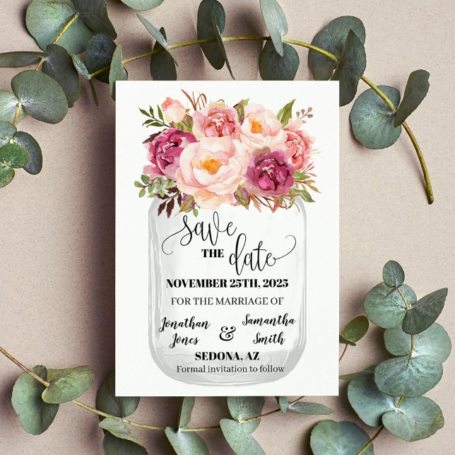 Invitación Guardar el boda del boho floral Date Pink (Subido por el creador)