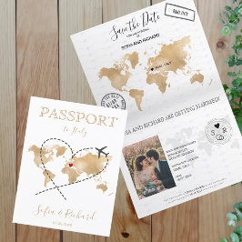Invitación Guardar el mapa mundial de oro de Passport Date