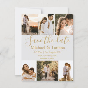 Invitación guardar el oro del boda de collage de fotos de fec