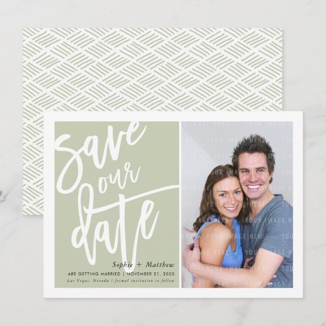 Invitación GUARDAR el verde del sabio del guión con letras de (Anverso / Reverso)