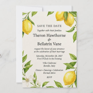 Invitación Guardar elegante con limón Amalfi y flor de cítric