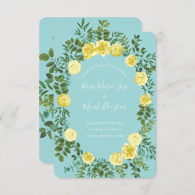 Invitación Guardar Fecha de Boda de Rosa Acuática Verde Teal  (Anverso / Reverso)