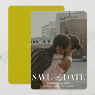 Invitación Guardar Fecha de Boda Foto Chartreuse Moderna y Ne
