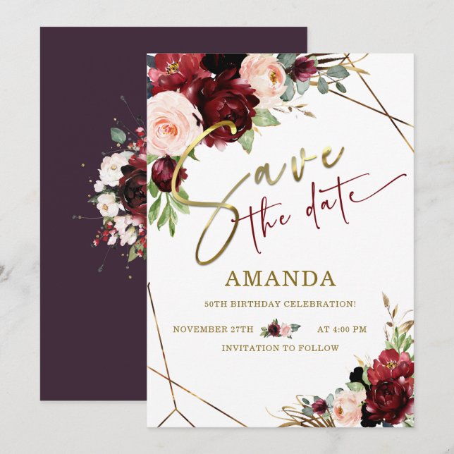 Invitación Guardar fecha editable Cumpleaños 50 (Anverso / Reverso)